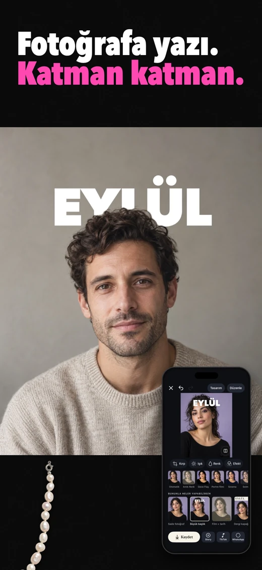 Ekran görüntüsü: Fotoğrafa yazı. Katman katman.